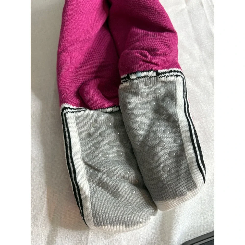 Magenta Sneaker Print Slipper Socks Faux Shearling Lined Non-Slip Grippers OS